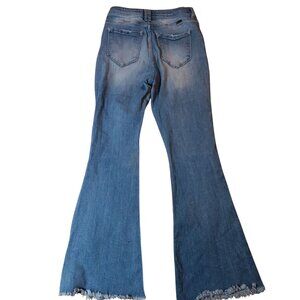 Kancan Womens 7/27 Jeans Estilo Mid Rise Button Fly Bellbottom Distress 28x32